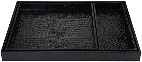 CC Wonderland Beautiful Modern Black 19"x13.5" Rectangle Glossy Alligator Croc Decorative Ottoman Coffee Table Perfume Living Dining Room Kitchen Serving Tray with Handles for All Occassions