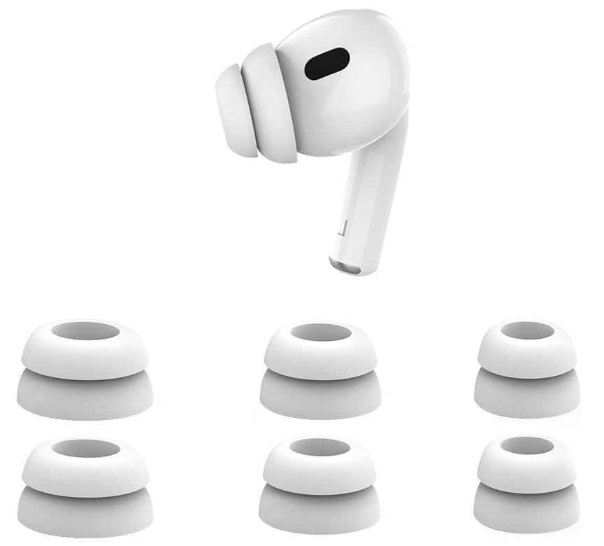 Zotech3 Pair Replacement Silicone Double Flange Earbuds Tips for Airpods Pro 1st & 2nd Generation White (S/M/L)
