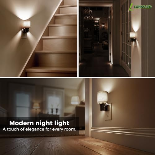 Image of L LOHAS LED Night Lights Plug into Wall,Linen Fabric Cylinder Decor Night Light, Dusk to Dawn Sensor Vintage Nightlight, 5000K Daylight 0-100LM Dimmable, for Bedroom Living Room Hallway