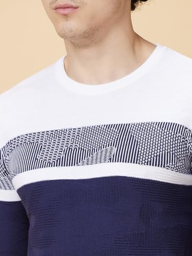 Image of Being Human Colourblocked Navy Blue Round Neck Sweater
