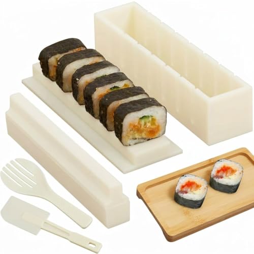 Sushi Making Kit, 5-in-1 Sushi Mold Press with Rice Shape Tool for Beginners & Home Cooking (Square 5 Pack)