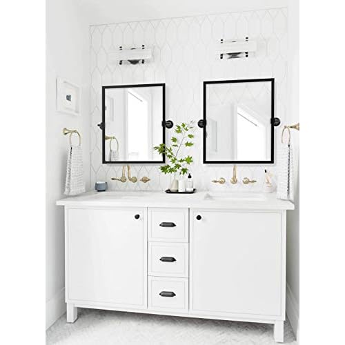 Black Metal Framed Pivot Rectangle Bathroom Mirror Tilting Beveled Vanity Mirrors for Wall, Overall 23.9 x 24 inches (Mirrror 20 x 24 inches)