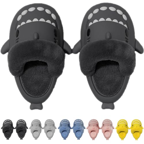 Jfxgjuv Sharklas Polares, Sharklas Originales, Sharky Chanclas De Invierno, Summer and Winter Shark Slides Detachable Warm Fuzzy Slippers