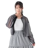 [ハニーズ] トップス シャツ ブラウス 長袖 ショート丈 レギュラーカラー シアー素材 無地 レイヤード ガーリー 夏 レディース ショート丈シアーシャツ 673061039339 スミクロ Ｓ