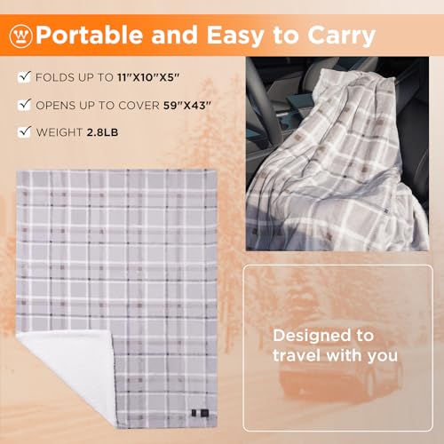 Image of Westinghouse Heated Car Blanket, 12-Volt Electric Blanket for Car, Truck, SUV, RV, Portable Heated Throw for Camping, Beige Buffalo Plaid, 59 inch x 43 inch