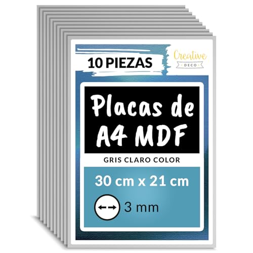 Creative DECO 10 x A4 MDF Tablero Madera Gris | 300 x 210 x 3 mm Corte por Laser, CNC Router, Modelado, Calado, Bricolaje, Manualidades