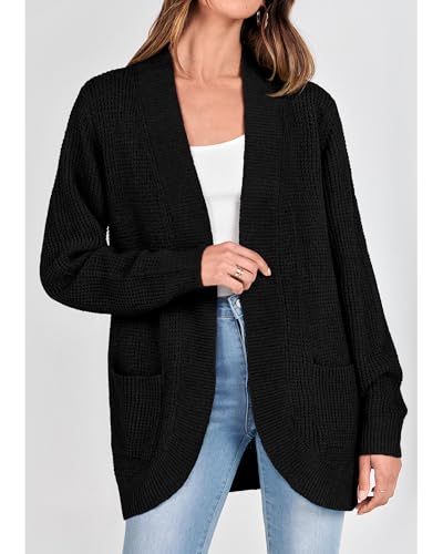 KIRUNDO Cardigan Sweaters for Women 2024 Fall Open Front Long Sleeve Loose Lightweight Knit Sweater Coat with Pockets4