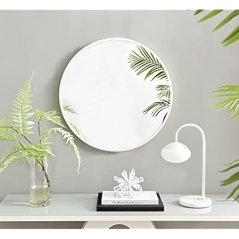 Furniturebox UK Emma 60cm Round White Metal Wall Mirror, Living Room, Hallway, Dining Room Mirror - Stylish, Modern Circle Mirror Cover