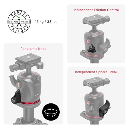 Manfrotto 055XPRO AS, 4-Section Carbon Fiber Camera Tripod, Photo-Kit with XPRO Ball Head, 90 Degree Column, 15kg Load, Arca-Swiss Plate, for DSLR/Mirrorless, Tripod for Camera, Photo Shooting Support by Manfrotto - Image 4