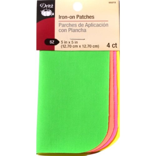 Dritz 5 by 5-Inch Iron on Poplin Patches, 4-Pack, Assorted Neon