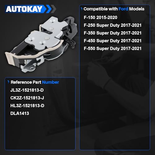 Image of AUTOKAY JL3Z-1521813-D Front Left Side Door Lock Actuator with Power Locks Fits for Ford F-150 2015-2020 Ford F-250 F-350 F-450 F-550 Super Duty 2017-2021 RE#CK2Z-1521813-J HL3Z-1521813-D DLA1413