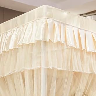 Mengersi Bed Canopy Curtains, Queen Size, Bed Canopy for Girls, Royal, Luxurious, Cozy, Girls' Room Decoration (Ivory, Queen Size)