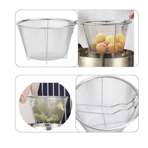 7-Inch Round Stainless Steel Deep Fryer Basket，Features a Foldable Handle for Easy Storage. Ideal for Frying Chips, Chicken & More in Your Home Kitchen. - Thumbnail 4