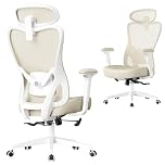 SONGMICS Ergonomic Office Chair, Computer Desk Chair, Adjustable Lumbar Support and Headrest, 150 kg Weight Capacity, Height Adjustable, Sand Beige OBN066LF02