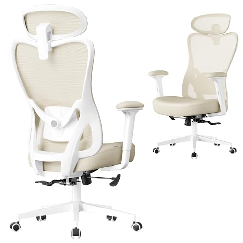 SONGMICS Chaise de Bureau Ergonomique, Fauteuil de Bureau, Appui-Tête et Soutien Lombaire Réglables, Supporte Jusqu’à 150 kg, Hauteur Réglable, Beige Sable...