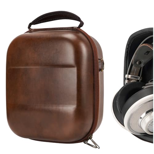 Geekria Shield Headphones Case Compatible with AKG K701 Ultra, Pro Audio K702/K72, K72, Replacement Hard Shell Travel Carrying Bag with Cable Storage (Brown Vegan Leather)
