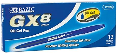 BAZIC Oil Gel Ink Pen, GX-8 Blue Color, 1.0 mm Medium Point Smooth Writing, for Office School (12/Pack), 1-Pack
