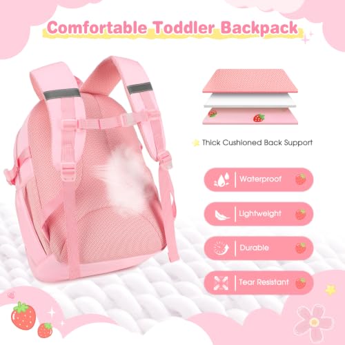 Image of DIGOBAY Backpack for Girls 6-8, 3PCS Embroidery Toddler Girls Backpack with Lunch Bag Pencil Case, 15.7 inch Kids School Bookbag for Preschool Kindergarten Elementary Daycare Backpacks, Pink Strawberry