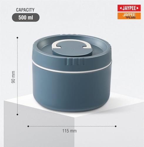 Image of Jaypee Plus Snackpac Sr. Airtight Leakproof Container 500 ml Lunch Box for School, Office, Ideal for Snacks and Meal, Keeps Food Hot & Fresh Inner Stainless Steel Easy to Carry Handle, Bowl Grey