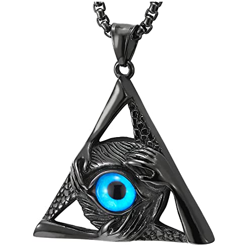 COOLSTEELANDBEYOND Steel Black Evil Eye Protection Hands Triangle Pendant Necklace