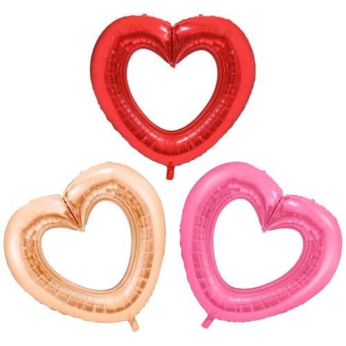Hot Red Pink Gold Rose Jumbo Heart Aluminium Foil Balloons, 40 Inches Giant Romantic Love Hollow Out Heart Balloon For Wedding Valentine's Day Birthday Baby Shower Bridal Party Decoration Supplies