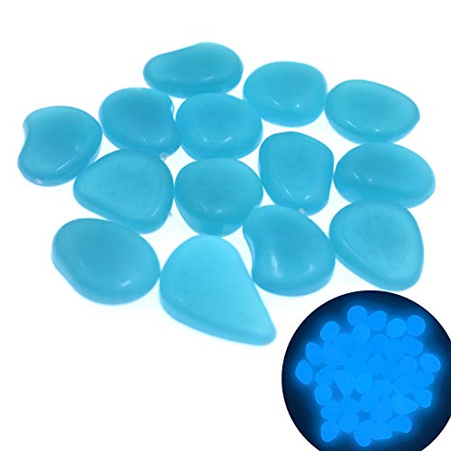 Qeesio Lot de 450 galets phosphorescents décoratifs pour jardin, allée, cour, aquarium, bleu