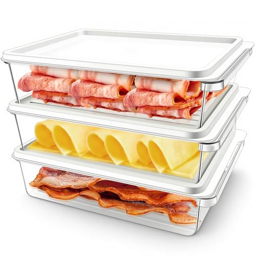 Hermundeau Refrigerator organizers and storage,deli storage containers with lids,cold cuts storage containers for fridge,lunch meat container for refrigerator,3 stackable,BPA Free