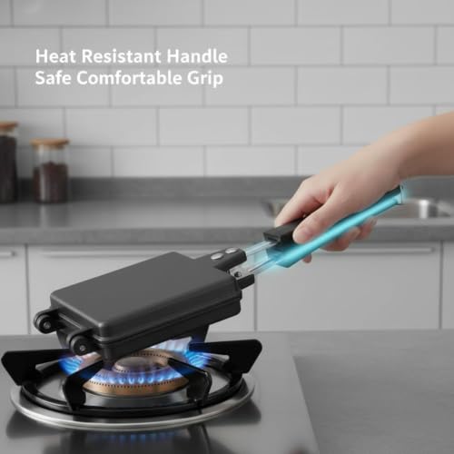 Image of Double Sided Sandwich Grill Pan | Non-Stick Toast Maker Aluminium Stovetop Toaster Gas Stove Flip for Bread Snacks Heat Resistant Handle Black (Jumbo- 4cut Toaster)