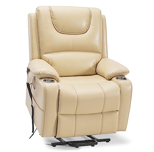 Irene House 9196X Large Recliner Lay Flat Chair Dual Okin Motor Power Lift Chair Recliners For Elderly Infinite Position With Heat Massage Electric Lift Recliner(Beige, Faux Leather) #TOP3