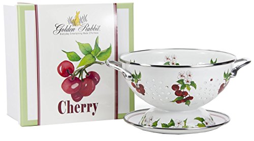 Golden Rabbit Enamelware - Cherry Pattern - 2-Piece Colander Gift Set #TOP4