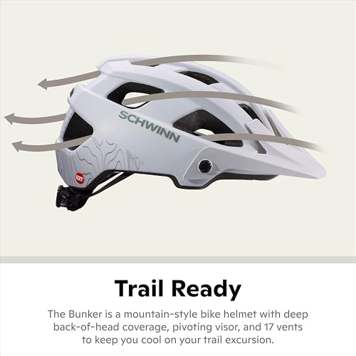 Image of Schwinn Bunker ERT Bike Helmet for Youth Boys Girls, Can Fit Head Circumference 53-59cm, with 17 Air Vents, Pivoting Visor, & Adjustable Locking Strap, Medium, Grey
