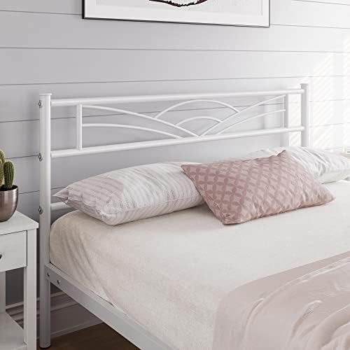 Yaheetech 4ft6 Double Bed Metal Platform Bed Frame with Cloud-inspired Design Headboard and Metal Bed Slats, Ample Under-bed Storage White