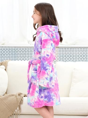 Image of Doctor Unicorn Soft Hooded Rainbow Bathrobe Sleepwear for Girls