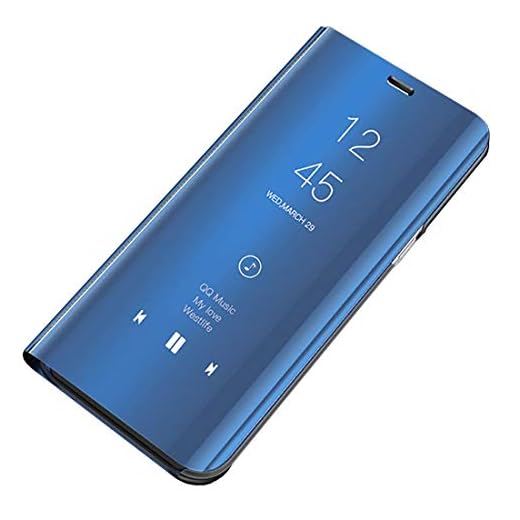 Kompatibel för Huawei P10 Plus fodral mobilskal, spegel PU läder flip fodral med stativ klar visning Slim Stand Anti-Shock-PC-fodral skydd skyddsfodral för Huawei P10 Plus, blå, M