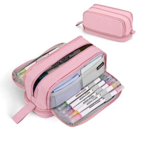 Howala Pencil Case Large Capacity Pencil Pouch for Girls Boys with 4 Compartments Multifunctional Pen Bag Stationery Organizer Office Makeup Bag Portable Pen Bag for Teenage Adult Women Men, Pink