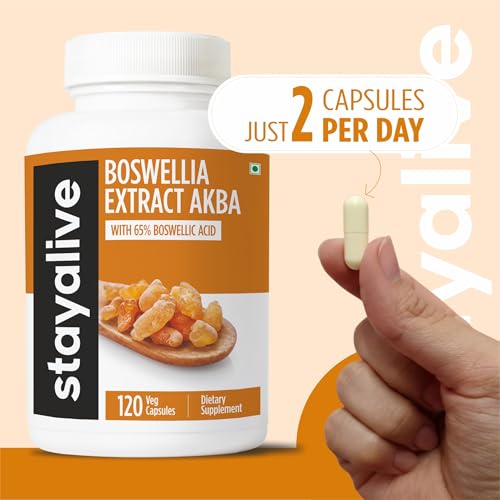 STAY ALIVE Boswellia Serrata Extract Capsules 1000mg with AKBA and 65% Boswellic Acid, 12:1 Resin Extract Powder, 120 Count for 2-Month Supply, Non-GMO and Gluten-Free Boswellia Supplement