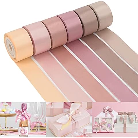 HUIHUANG Dusty Rose Wedding Ribbon Double-Faced Satin Ribbon Assortment 1" Wide Rose Pink Silk Ribbons for Gift Wrap Wedding Bridal Baby Shower Decor Flower Bouquet Crafts- 6 Colors X 5 Yards Each Cover