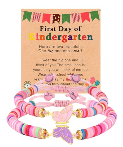 2Pcs First Day of School Kindergarten Preschool Bracelets for Mommy and Me, Matching Butterfly Bracelets for Mother Daughter