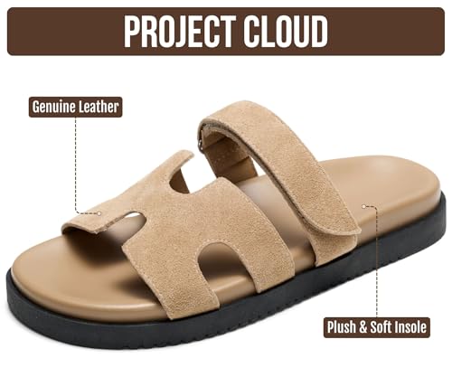 Image of Project Cloud 100% Genuine Leather Sandals for Women Footwear - Stylish Womens Sandals with Plush & Soft Insole - Non-Slip and Water-Resistant Beach Sandals Slides for Women (Mayvy)