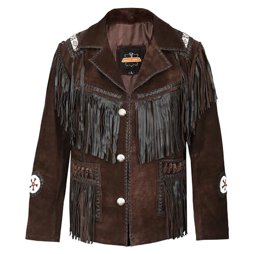 Men's Traditional Cowboy Western Leather Jacket | Native American Suede Coat with Beaded & Fringed