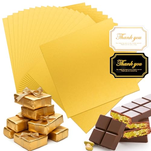 Palksky Large Dubai Chocolate Bar Pistachio Wrappers Packaging with Stickers, 100Pcs 10 Inch Chocolate Bar Gold Aluminum Foil Wrapper