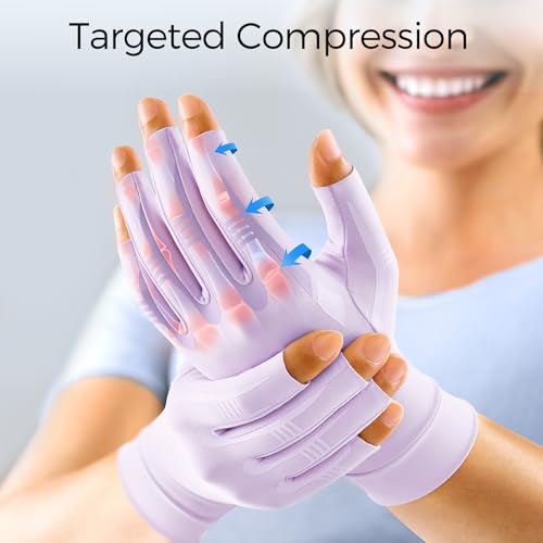 Image of FREETOO All-Around Compression Arthritis Gloves for Women for Pain, Carpal Tunnel Relief Gloves for Men, Hand Compression Gloves for Crocheting, Rheumatoid Arthritis. Purple XL