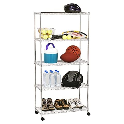 Seville Classics 5-Shelf, 76.2 x 35.6 x 152.4 cm Shelving System, Steel, Chrome Cover