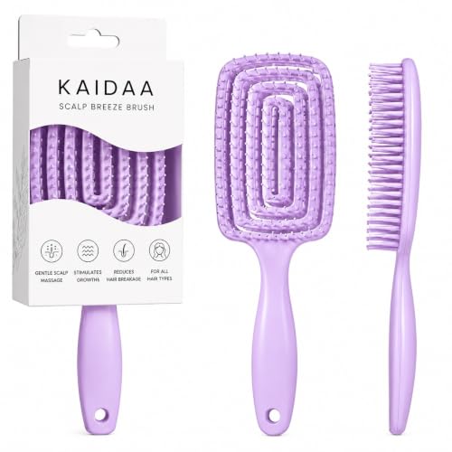 Image of Kaidaa Hair Brush Comb for Women & Men | 3D Detangling Hair Brush | Anti Hair Fall Hair Comb for Curly, Wavy & Straight Hair | Wet & Dry Brush with Scalp Massager | Frizz Control Styling Brush (Purple)
