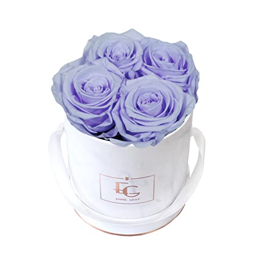 Caja de rosas Classic Infinity | Redondo | XS | Marble Rose Gold - 4 rosas Infinity con larga durabilidad | rosas reales que florecen hasta 3 años | Emmie Gray Flowerbox (Lavender) Cover