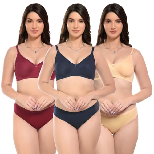 Image of SGC Women Cotton Blend Lingerie Set||Lightly Padded Wirefree Bra & Panty Set||Bridel Set for Women & Girls