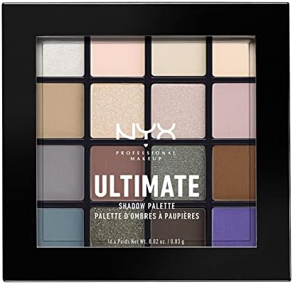 NYX Professional Makeup Ultimate Eye Shadow Palette, Pressed Pigments, 16 Shades, Matte, Satin, Metallic, Shade: Warm Neutrals
