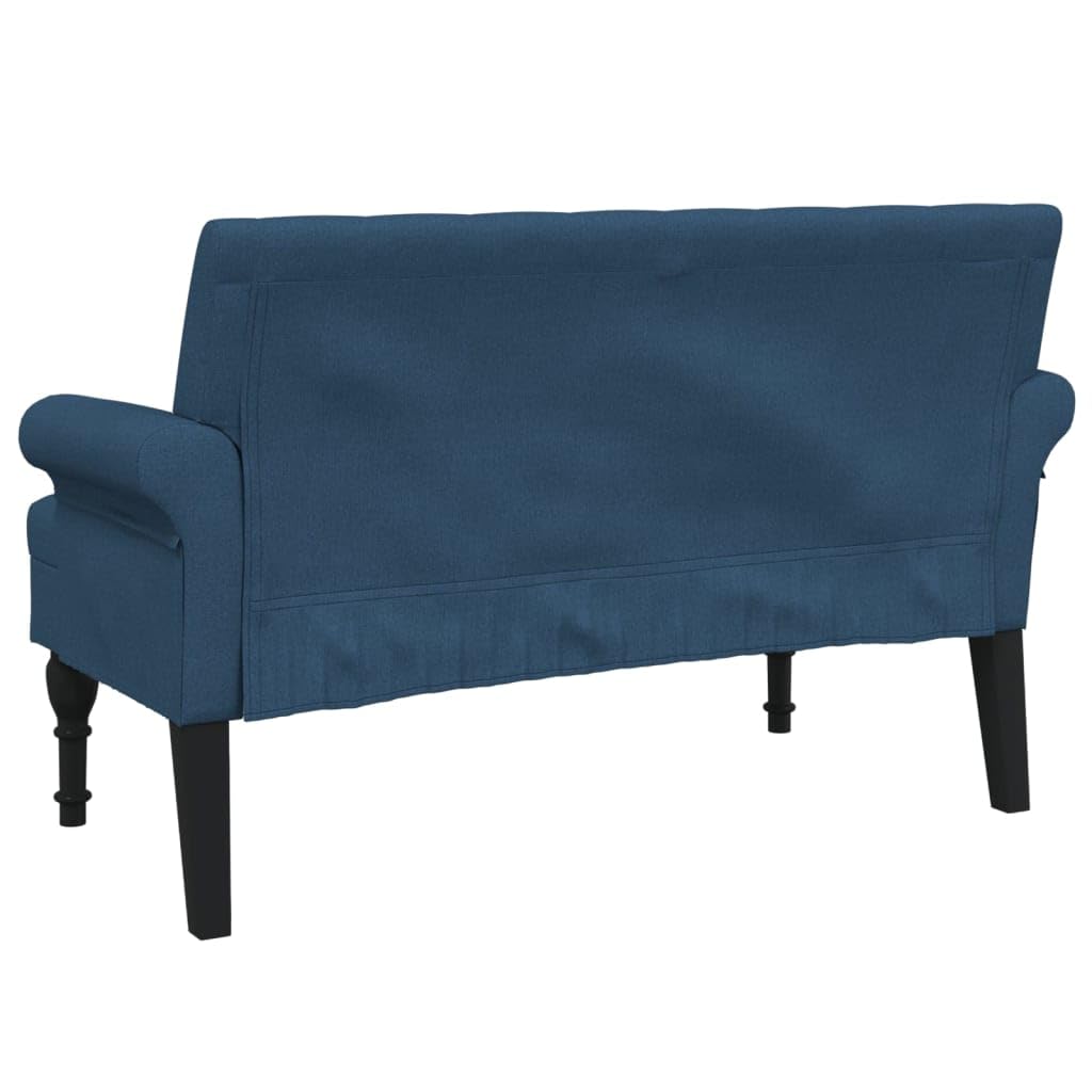 Ławka do siedzenia z oparciem, niebieska, materiał 120 x 62 x 75,5 cm, ławka tapicerowana do salonu, sypialni, jadalni, stabilne drewniane nogi, komfortowa tapicerka piankowa