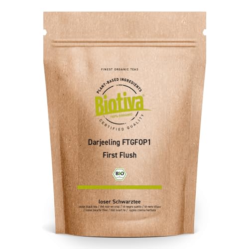 Darjeeling First Flush Bio 250g - Top Bio Schwarztee aus Frühlingsernte - Indien - Abgefüllt und kontrolliert in Deutschland - vegan - loser Blatt-Tee - Biotiva