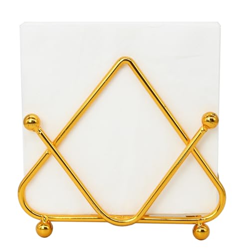 Golden Metal Napkin Holder – Elegant Electroplated Tabletop Tissue Organizer with Ball Feet, Modern Decorative Paper Holder for Kitchen, Dining Table, or Office Desk